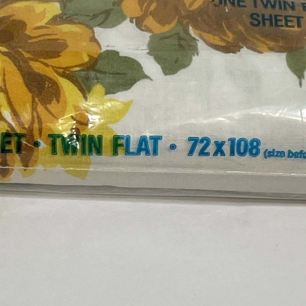 Vintage Lady Pepperell Twin Flat Sheet Yellow Floral No Iron Percale Made In USA